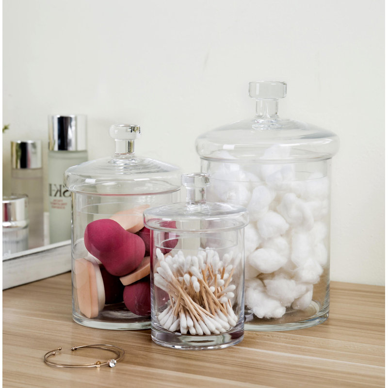 MyGift Glass 3 Piece Bathroom Storage Container & Reviews | Wayfair